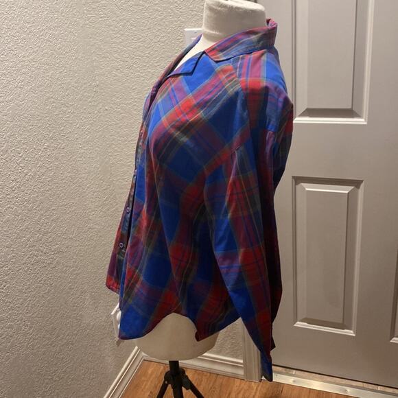 Vintage Ship N’ Shore Plaid Women’s Button Down Colorful Shirt Sz XXL Blue Red - Picture 2 of 11